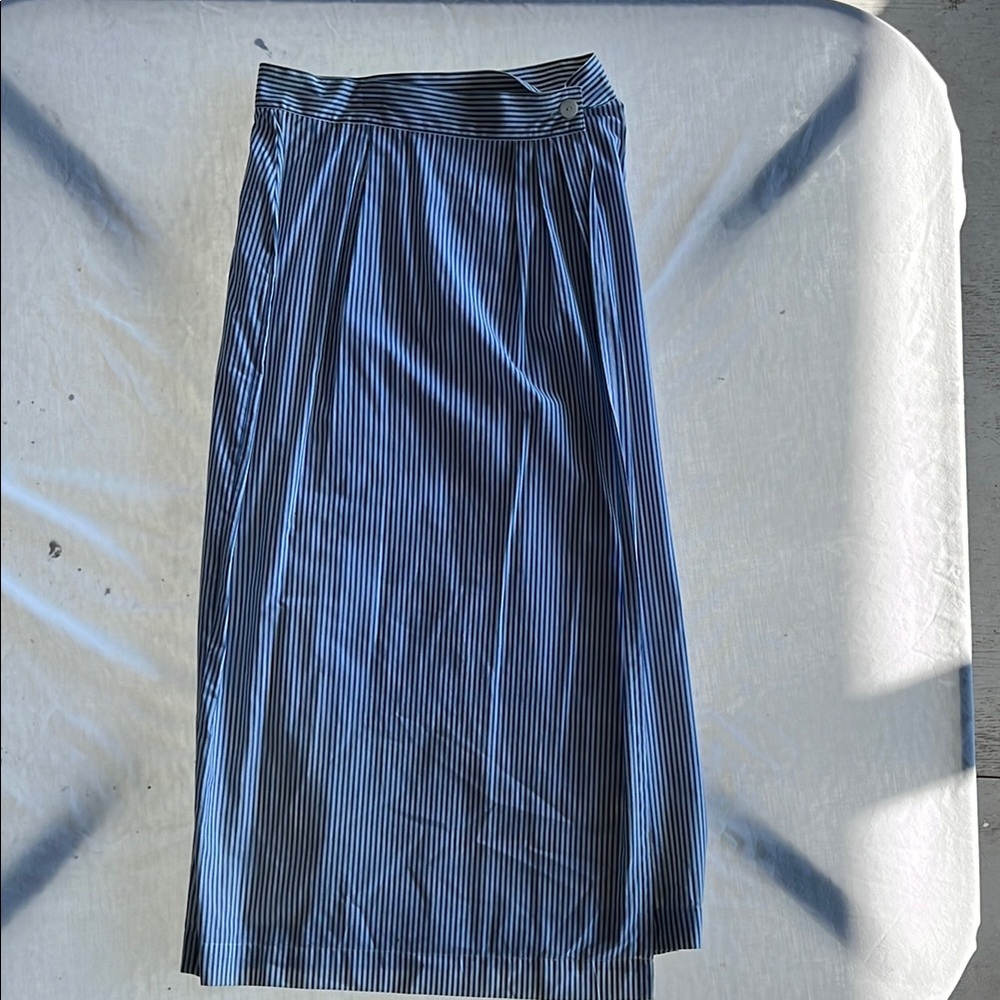 Bechamel Blue and White Vertical Stripe Wrap Around Maxi Skirt - Size 12